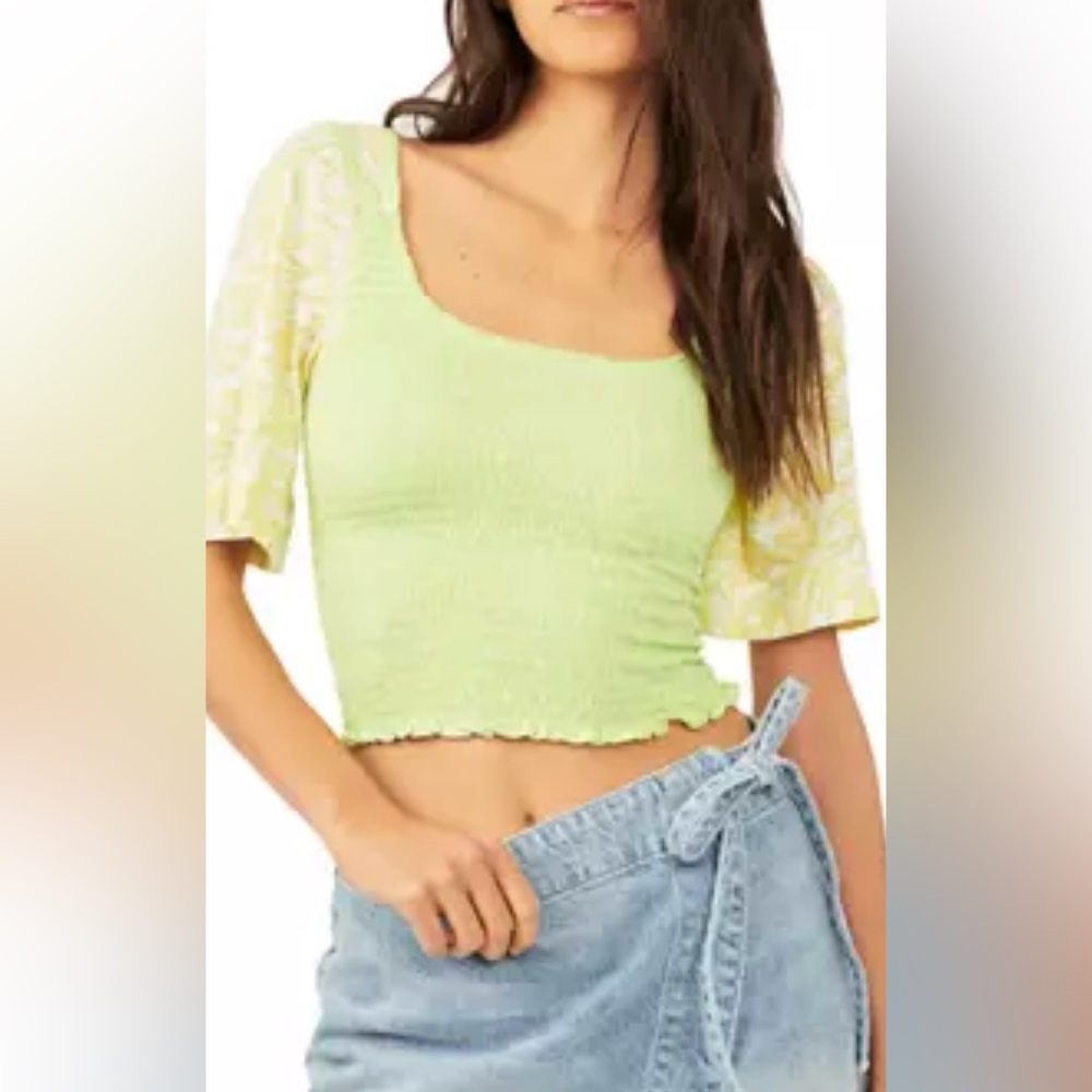Free People Marigold Tee Green & Yellow Small